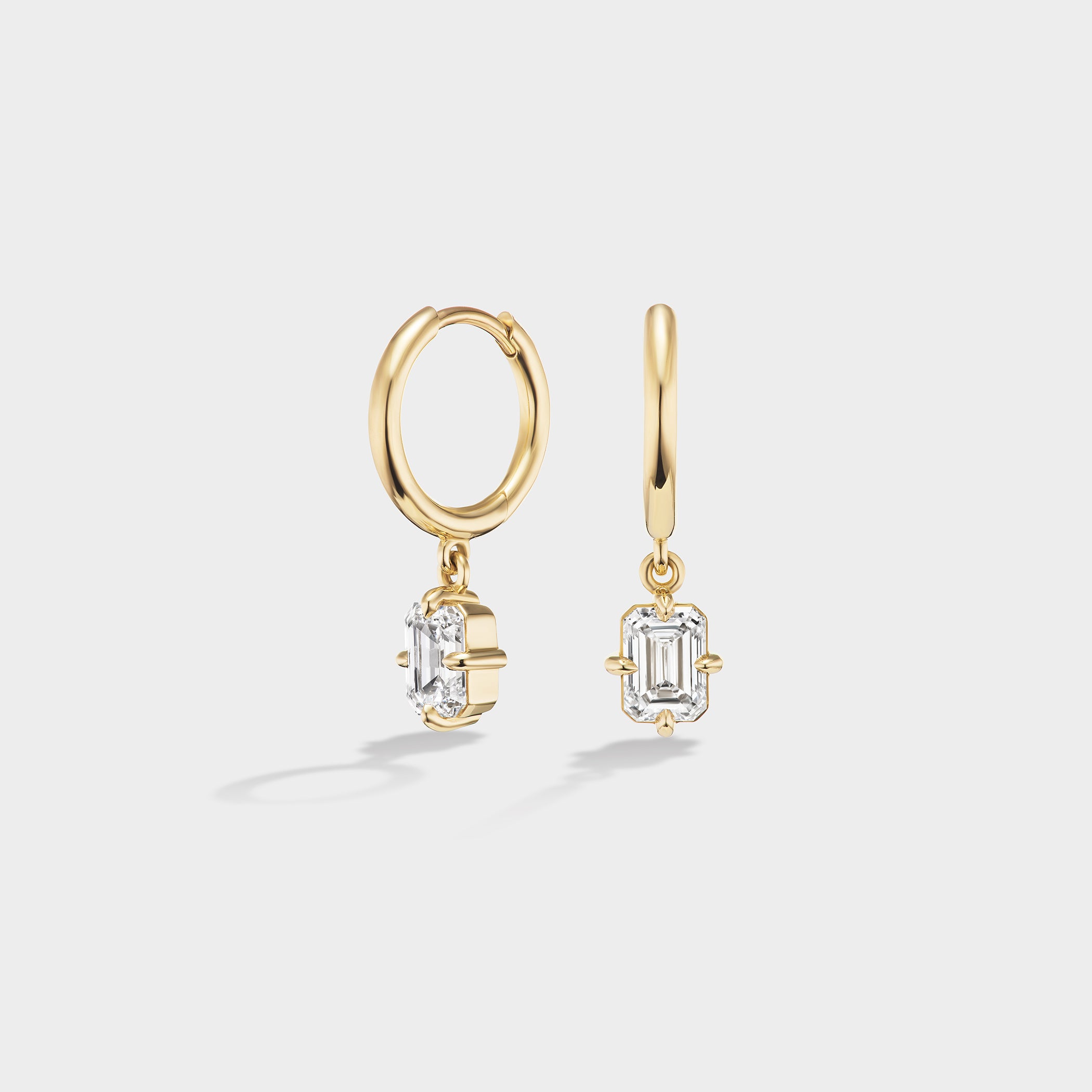 Huggie Hoop Earrings - Emerald Cut Diamond | Fiametta
