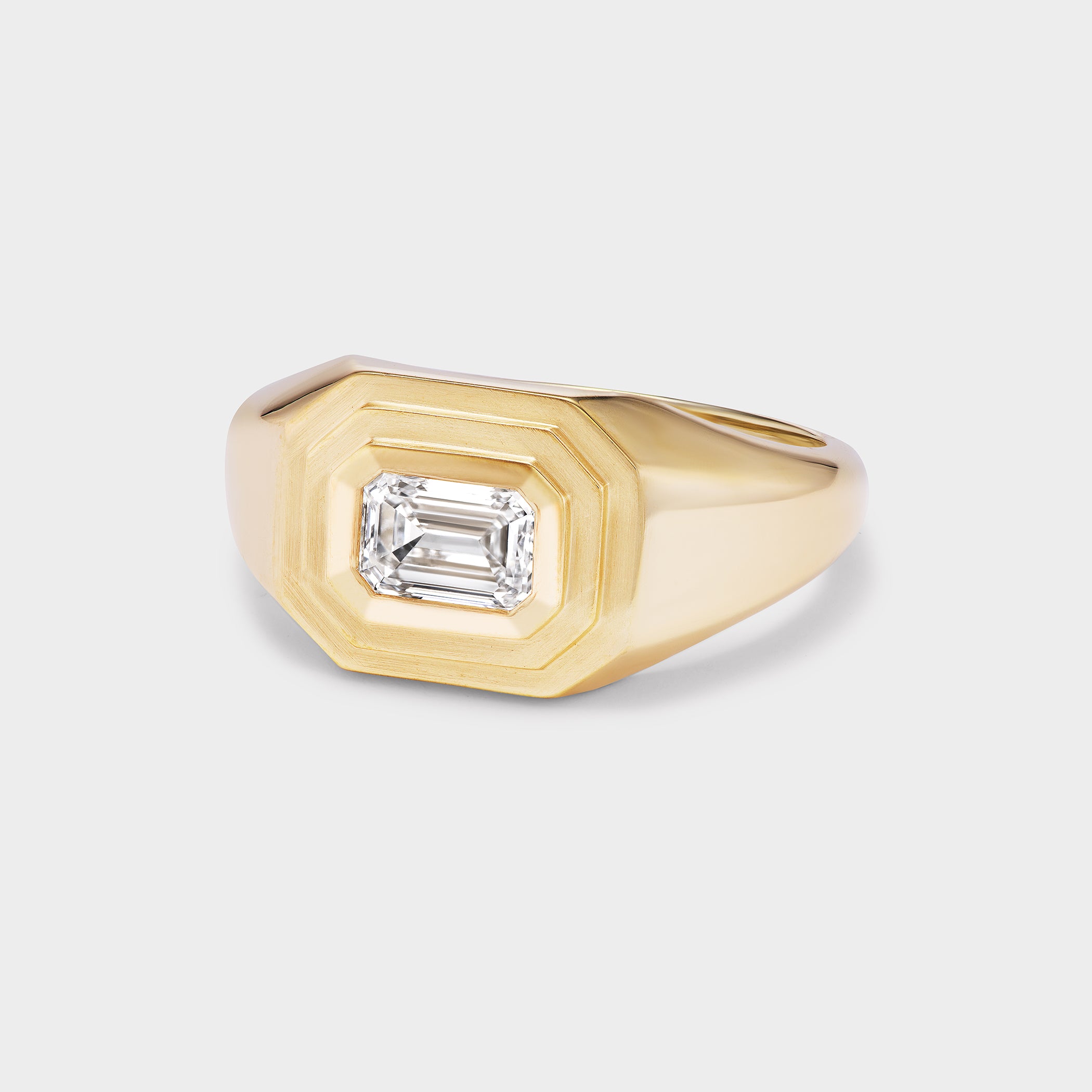emerald cut diamond gold pinky ring