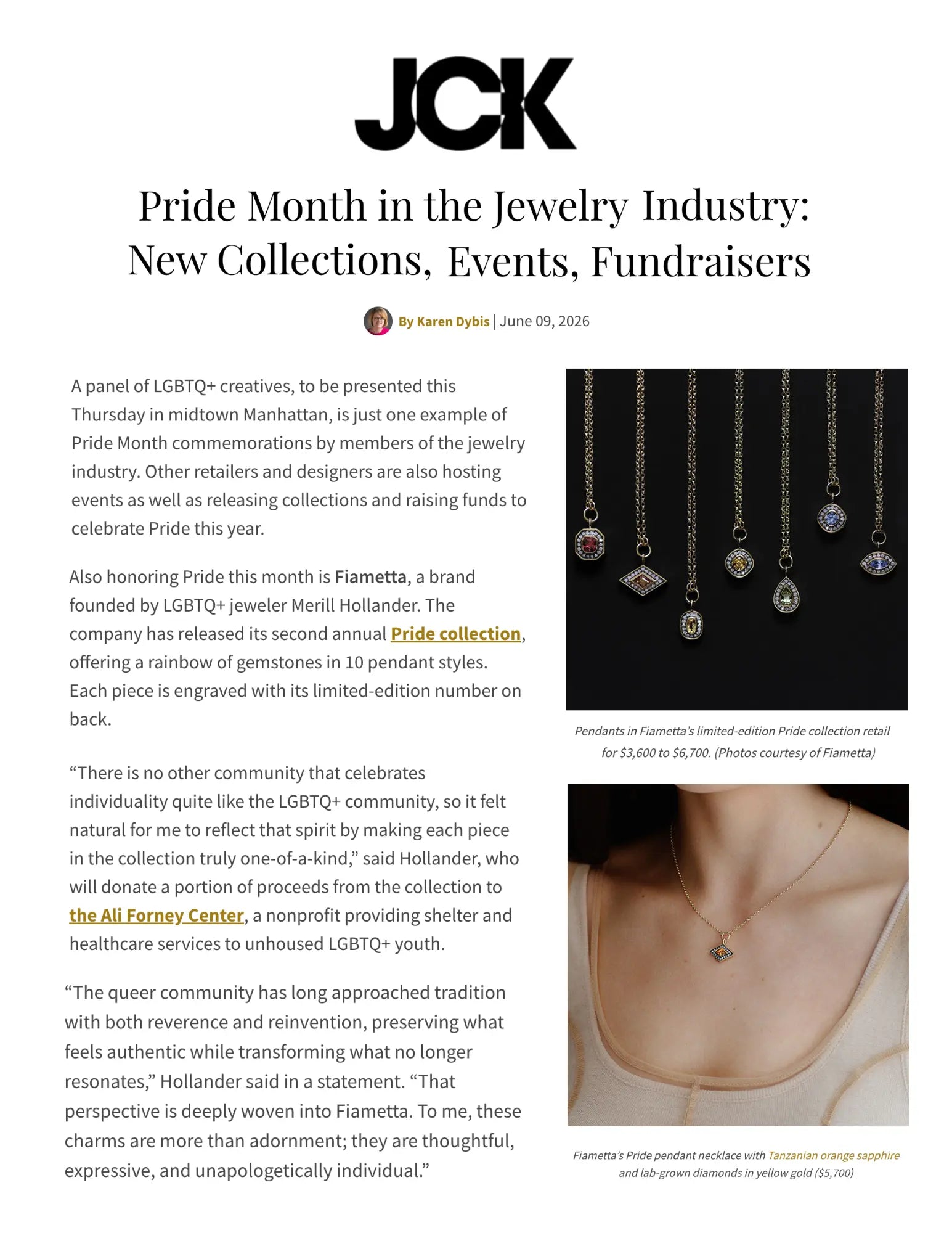 JCK: "Pride Month in the Jewelry Industry"