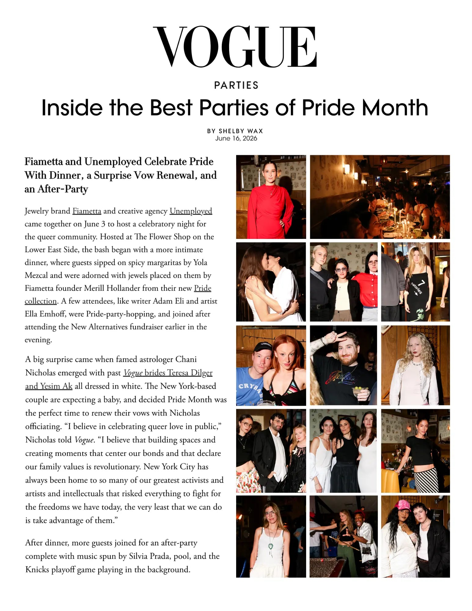 Fiametta's Pride Collection Launch Featured in Vogue