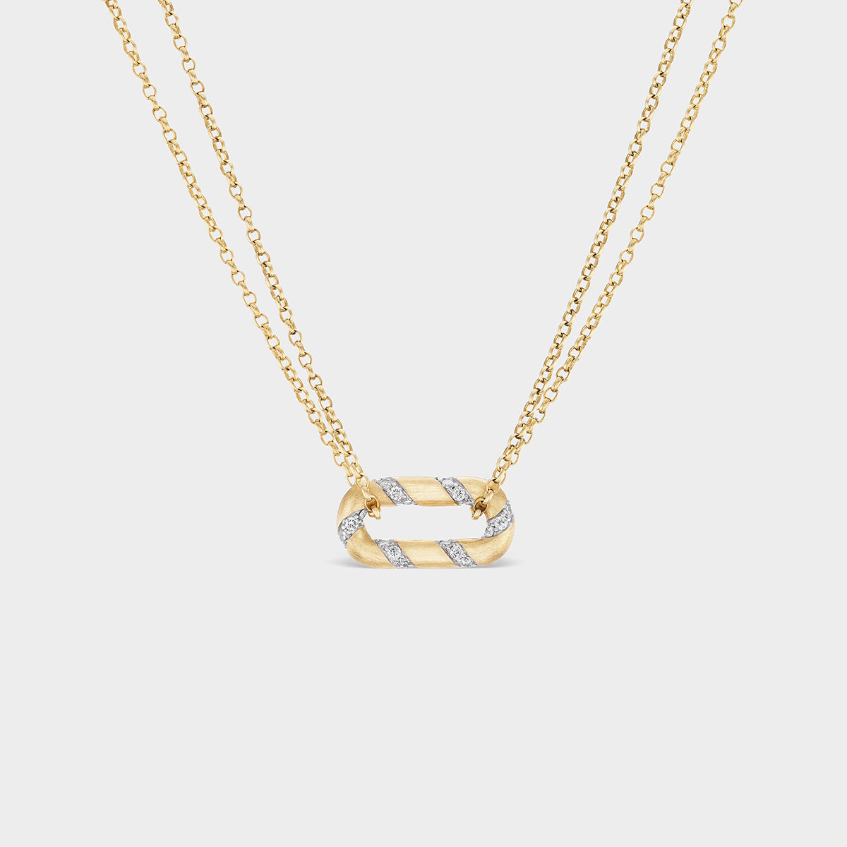 Small 14k yellow gold satin finish link charm with lab diamonds, perfect for everyday wear.