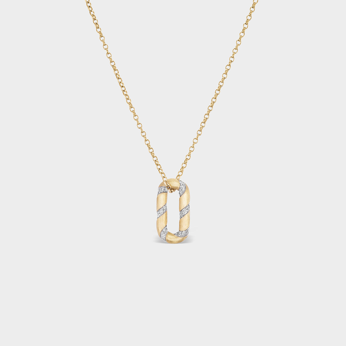 14k yellow gold 19mm link charm with satin finish and lab-grown diamonds on a delicate chain, perfect for everyday wear.