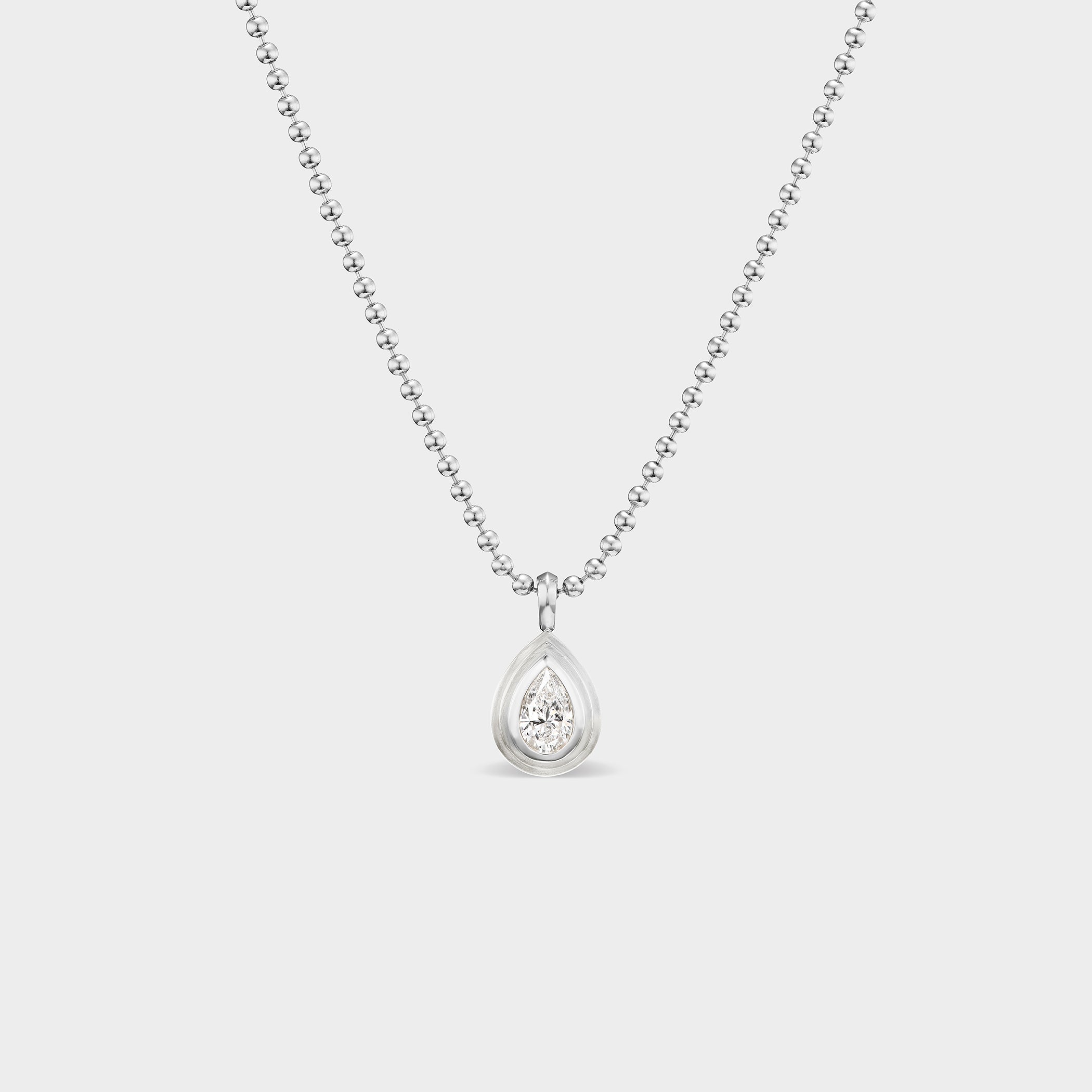 Pear Bezel Charm with lab-grown diamond on a 14K white gold chain