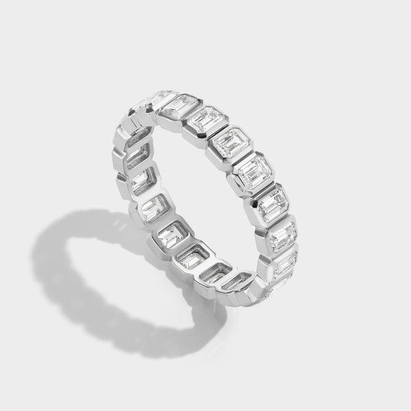 Emerald Bezel Eternity Band in 14K white gold with lab-grown diamonds