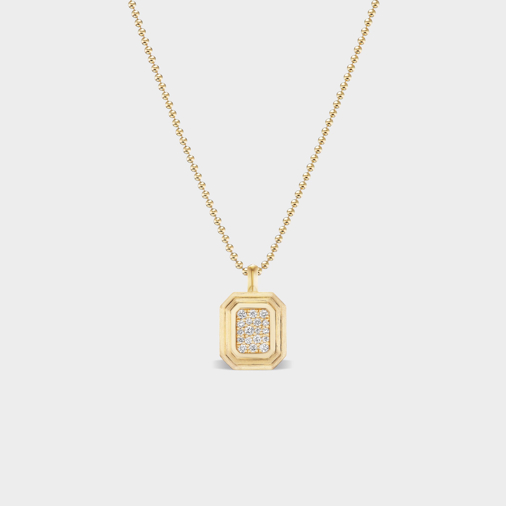 Everyday 14K antique yellow gold Pavé Bezel Pendant with lab-grown diamonds on a delicate chain.
