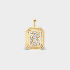 Antique finish 14K yellow gold Emerald Bezel Pavé Charm with lab-grown diamonds, perfect for an everyday ear stack.