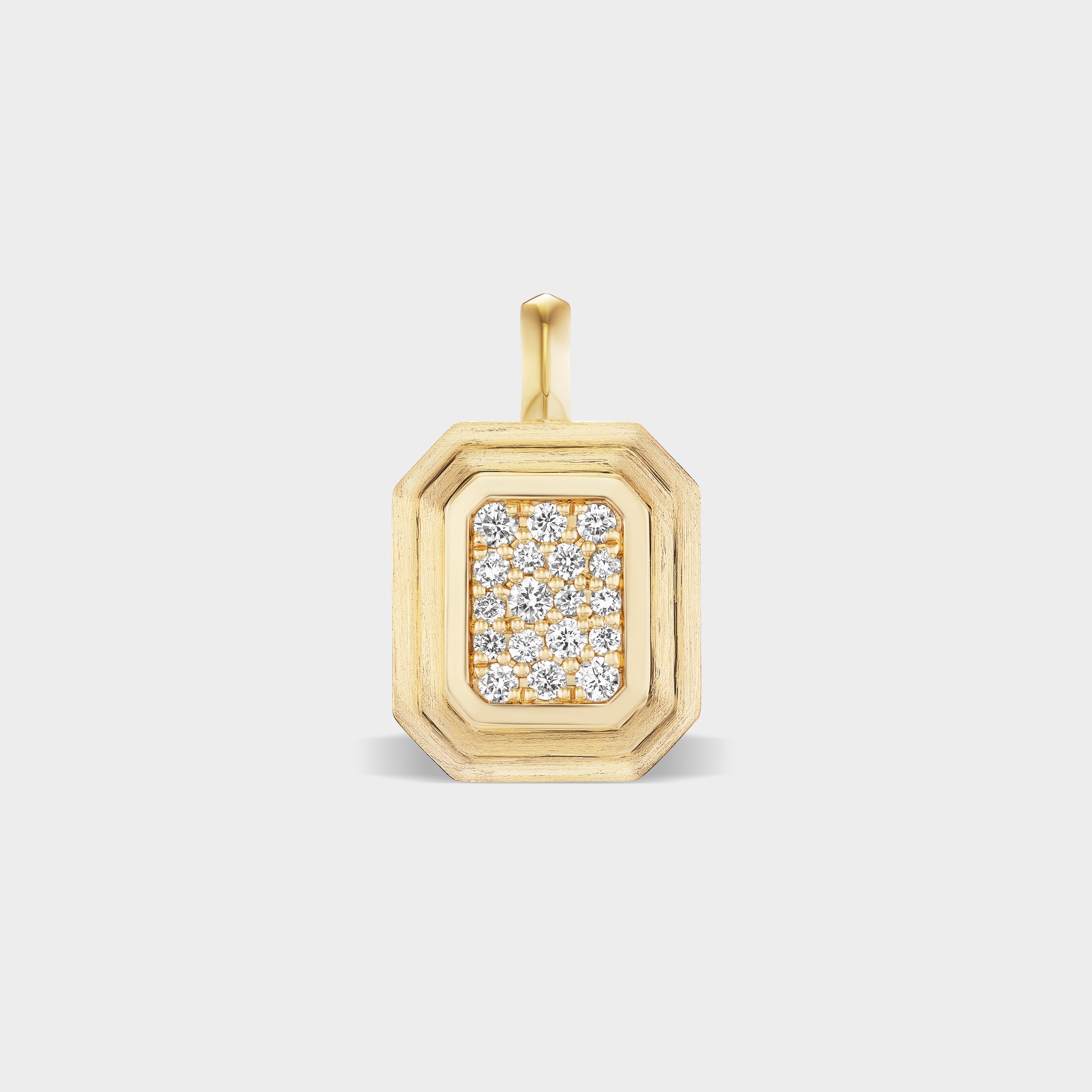 Antique finish 14K yellow gold Emerald Bezel Pavé Charm with lab-grown diamonds, perfect for an everyday ear stack.