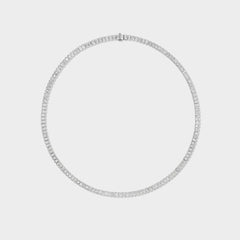 14K gold emerald-cut lab-grown diamond tennis necklace with bezel setting and safety clasp.