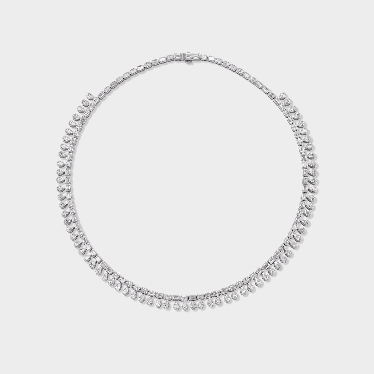 14K white gold Mini Duality Necklace with emerald and pear-cut lab-grown diamonds, perfect for everyday or formal wear.