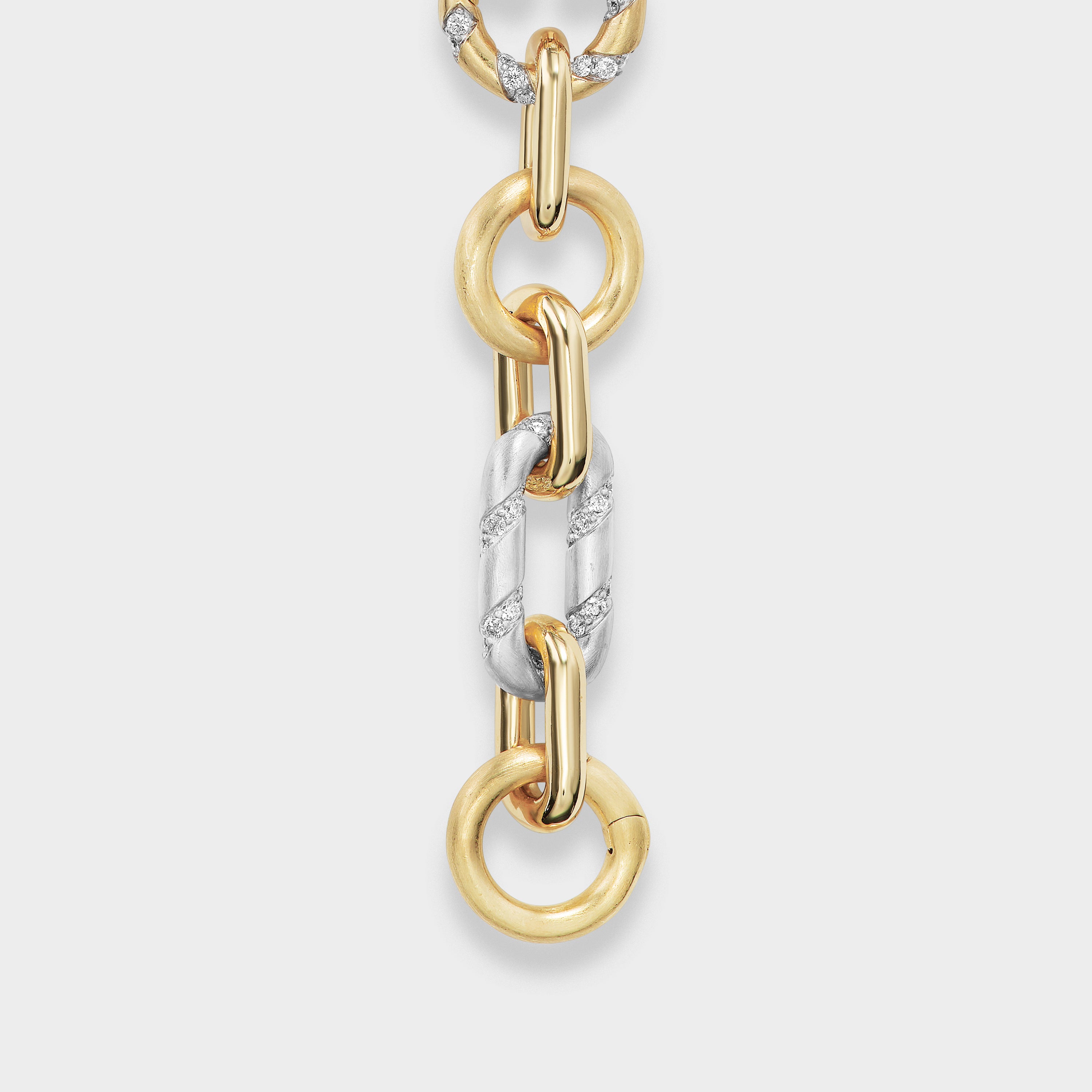Mixed Link Necklace: 14k yellow and white gold chain with lab-grown diamonds, featuring a push-link charm clip.