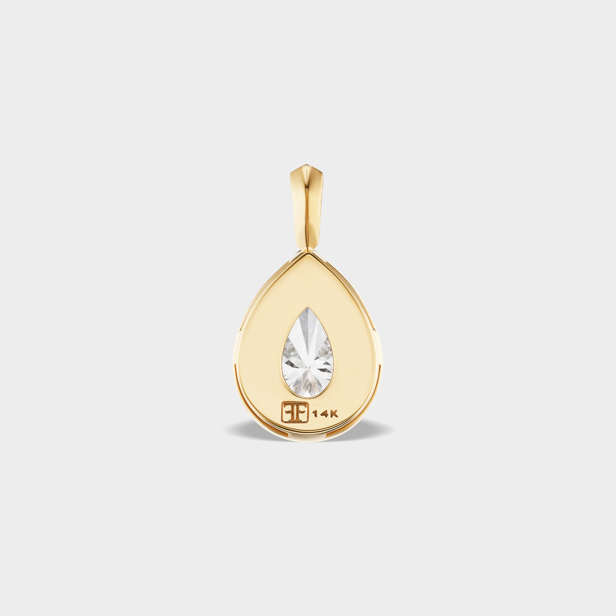 14K gold pear-cut lab-cultivated diamond bezel charm with a polished inner bezel, perfect for layering.
