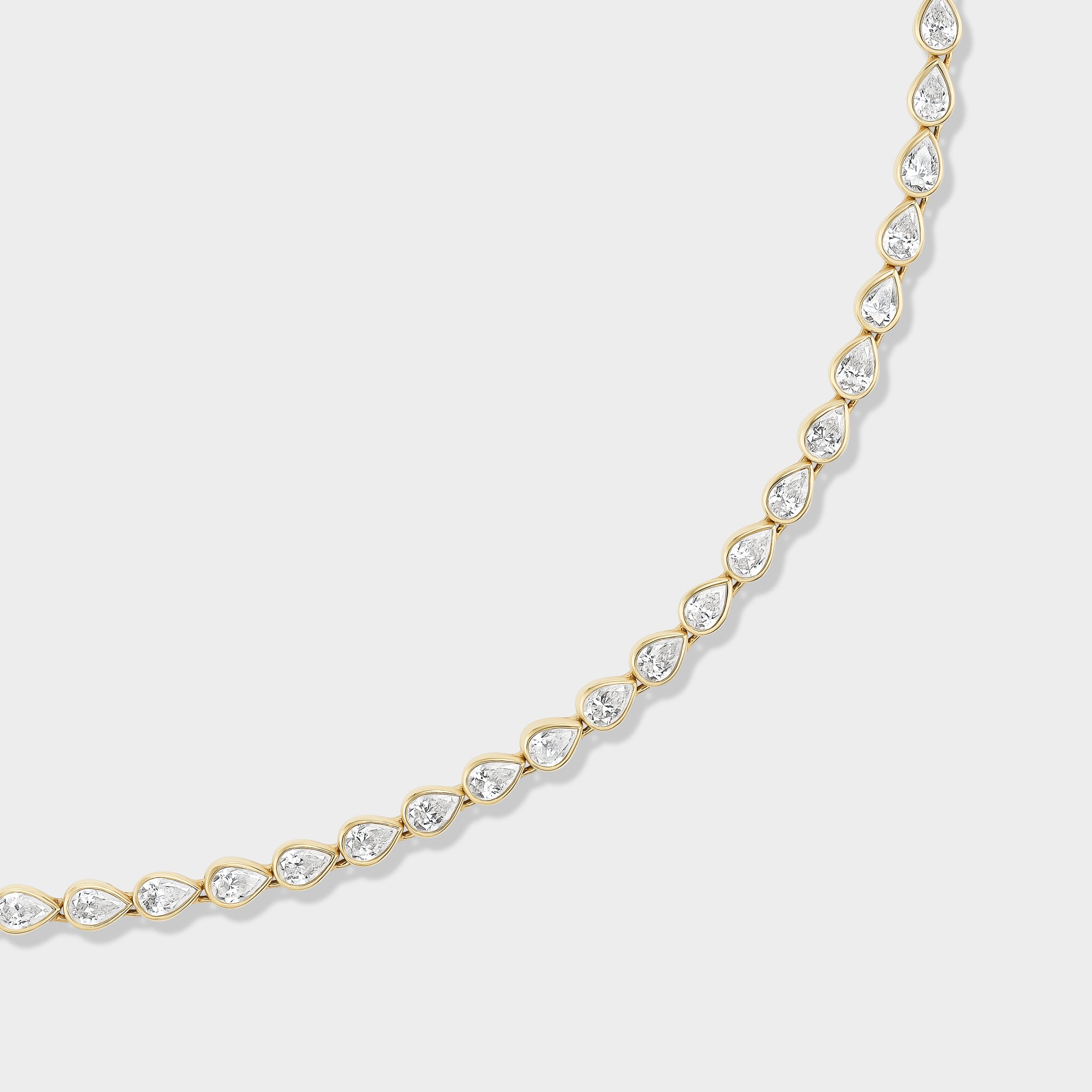 14K gold pear bezel tennis necklace with lab-grown diamonds, perfect for everyday elegance.
