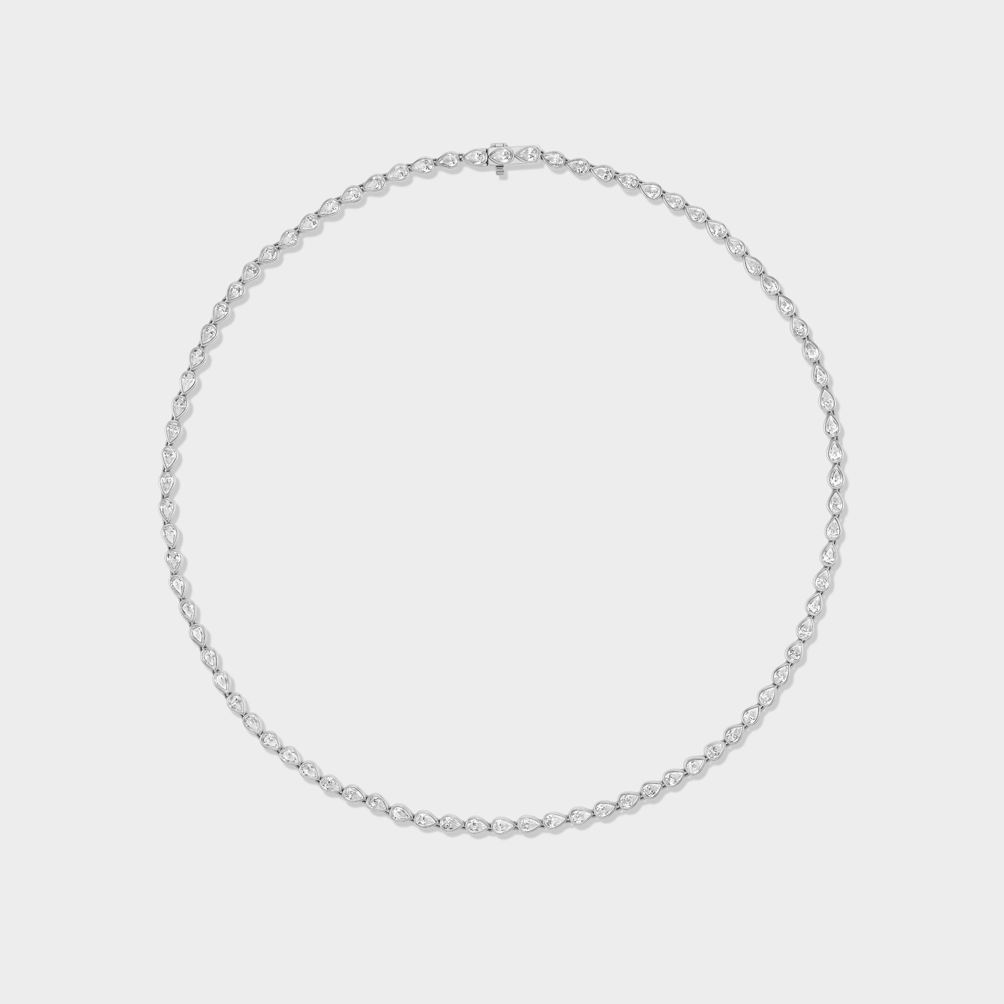 14K gold pear bezel tennis necklace with lab-grown diamonds, perfect for everyday elegance or special occasions.