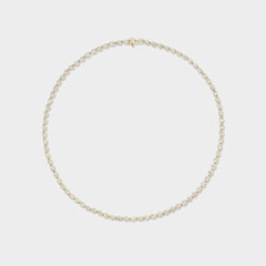 14K gold pear-cut lab-grown diamond bezel tennis necklace, a modern take on a classic.
