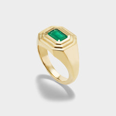 Emerald Solitaire Signet Ring 