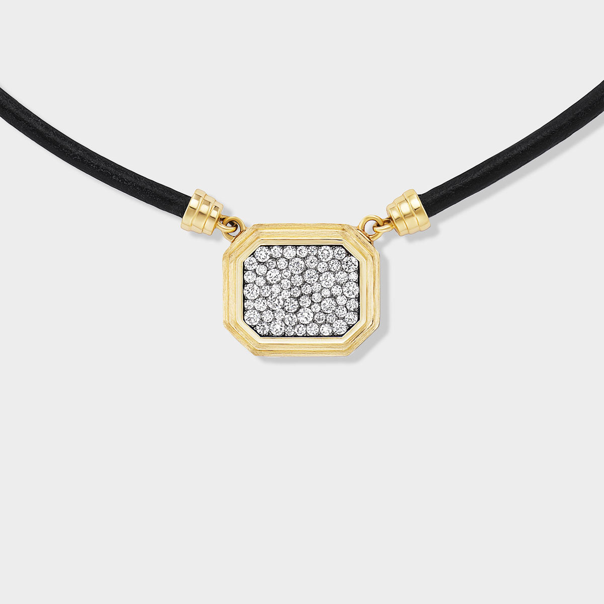 Jumbo Pavé Pendant on leather cord, antique finish, detail