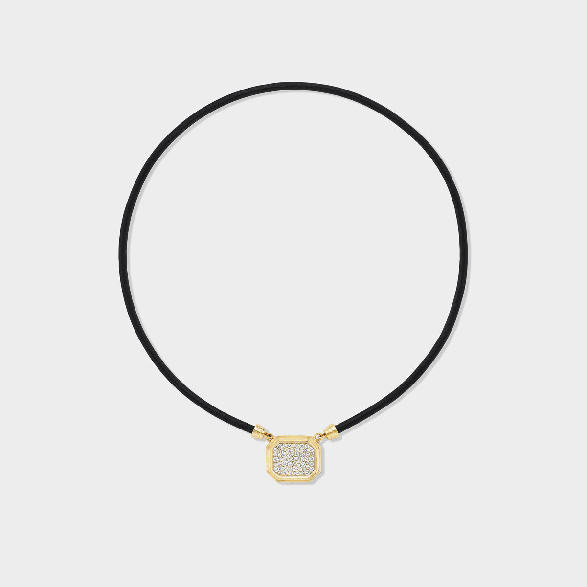 Jumbo Pavé Pendant on leather cord, yellow gold