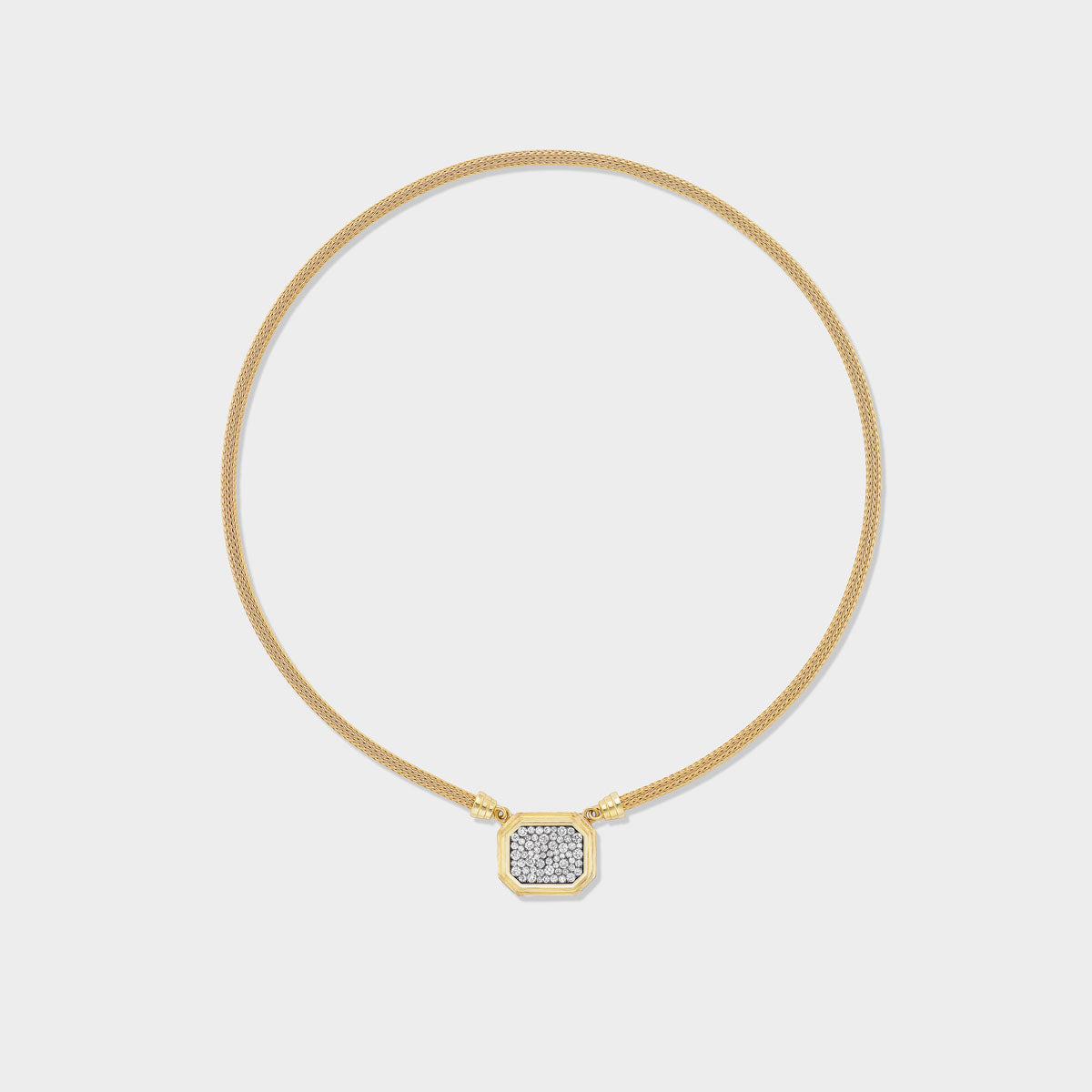 Jumbo Pavé Pendant on mesh chain, antique finish